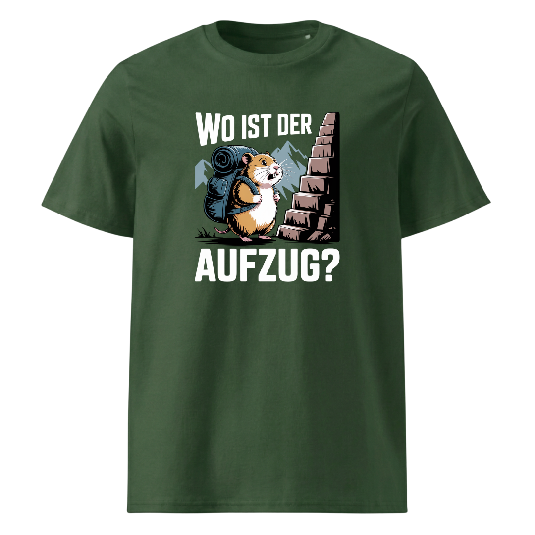 Wo ist der Aufzug T-Shirt Unisex mit Wander-Spruch, Detailansicht