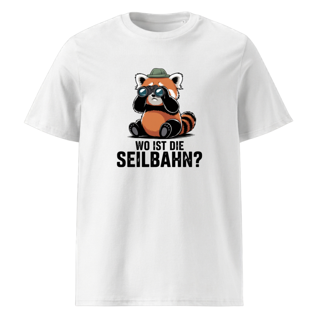 Wo ist die Seilbahn T-Shirt Unisex mit Wander-Spruch, Motivdetail