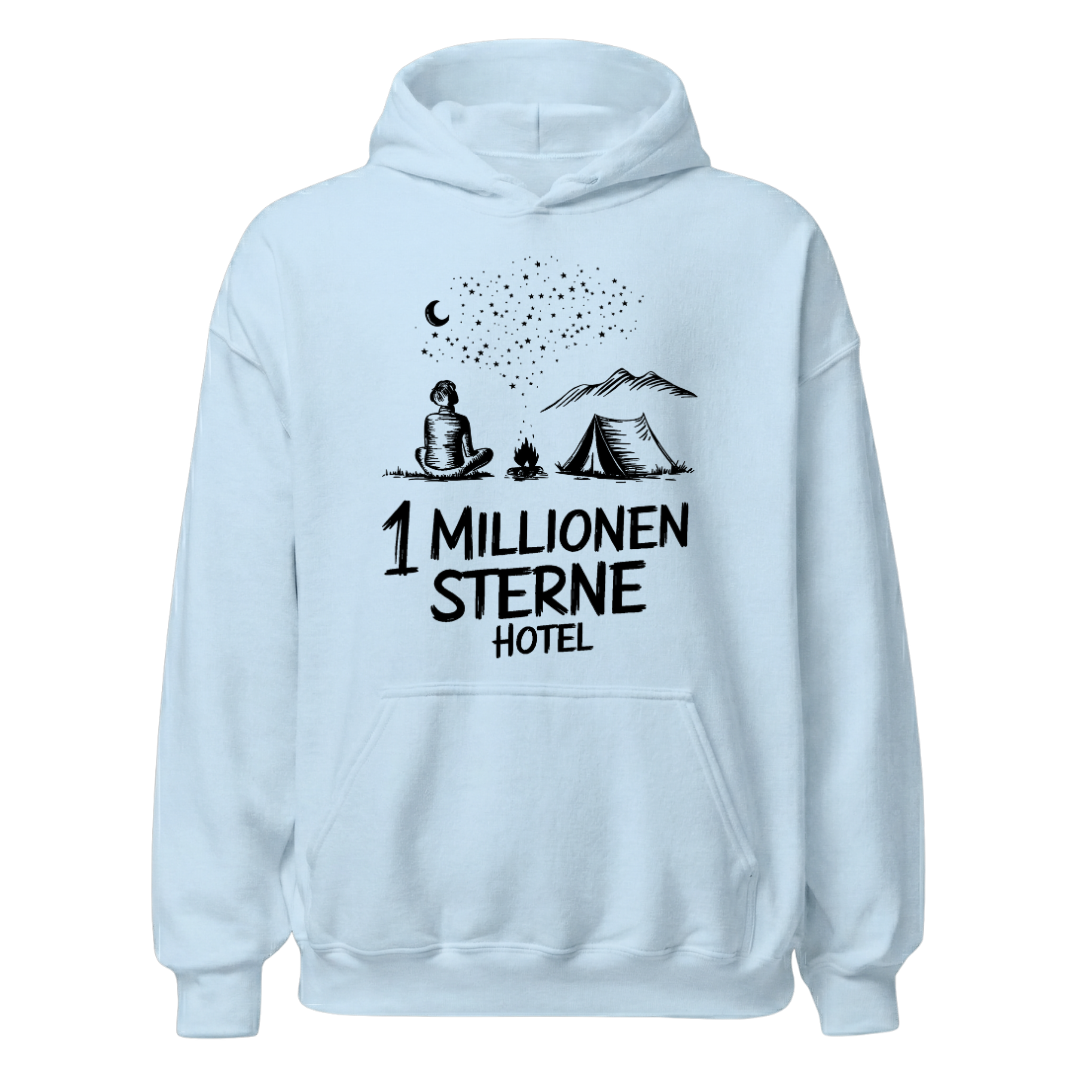 Sternehotel Hoodie mit Berg-Spruch, Print Nahaufnahme