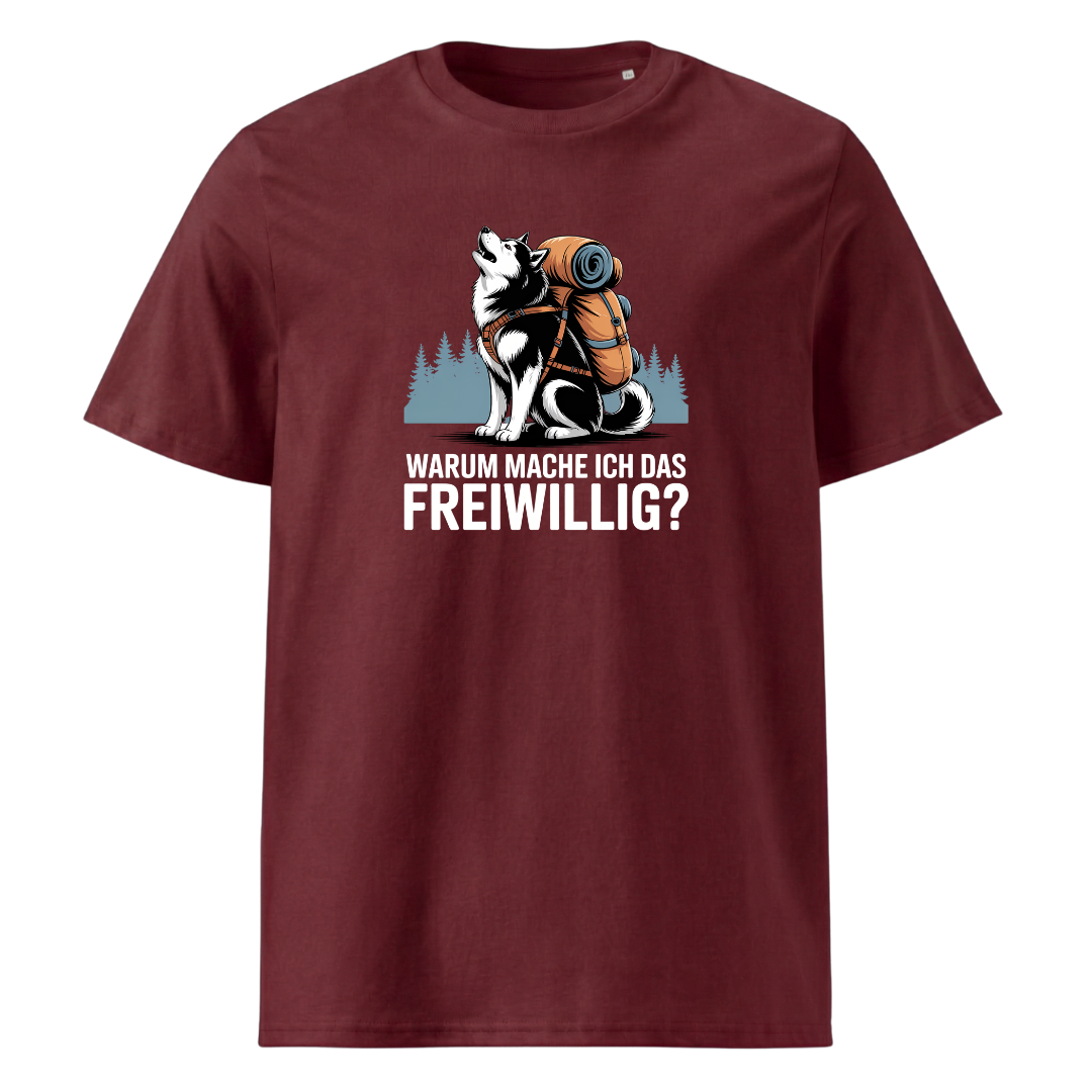 Freiwillig T-Shirt Unisex mit Wander-Spruch, Print Nahaufnahme