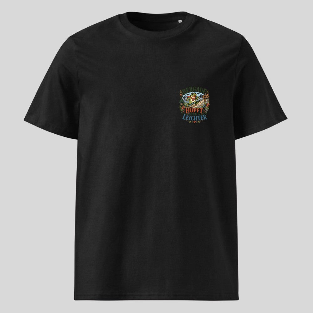 Bergauf hüpft sich's leichter Unisex T-Shirt mit Brustdruck, Kraxelgaudi