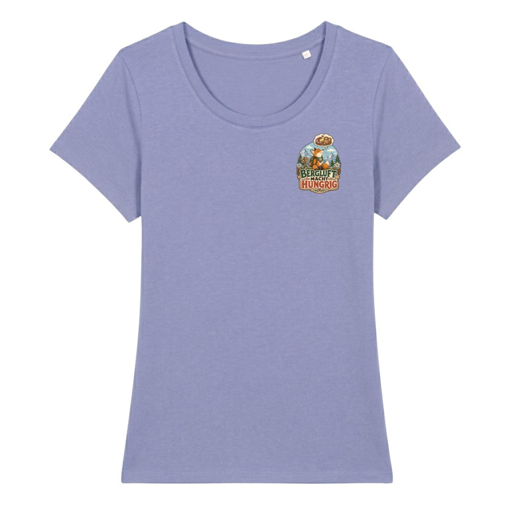 Bergluft macht hungrig Damenshirt mit Brustdruck, Kraxelgaudi