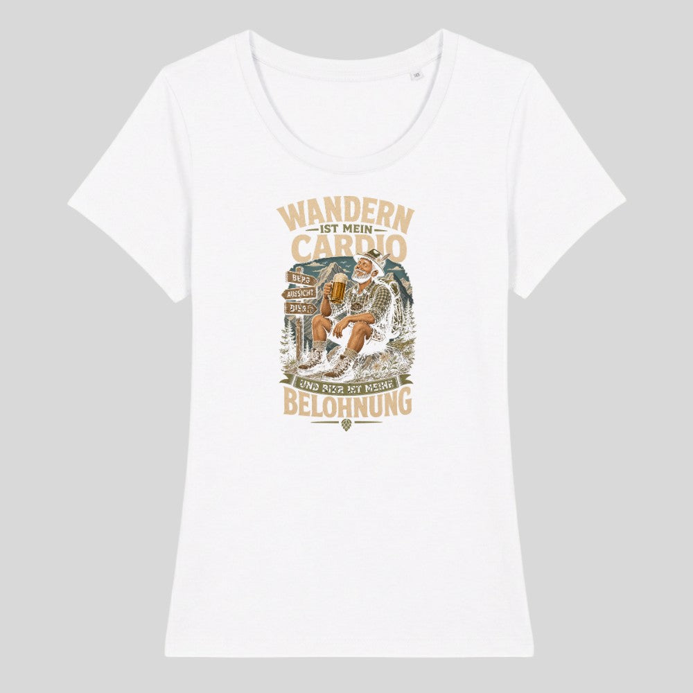 Wandern ist mein Cardio Frauenshirt in Weiß, Kraxelgaudi