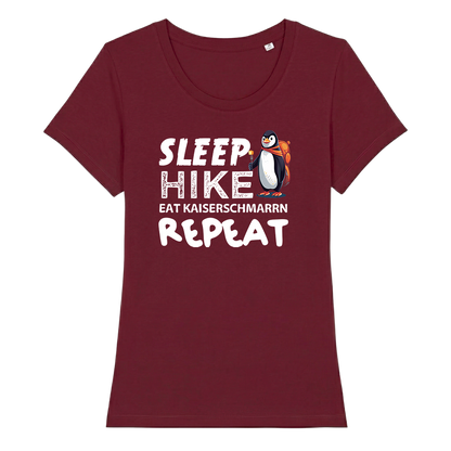 Repeat Frauen Shirt mit Wander-Spruch, Print Nahaufnahme