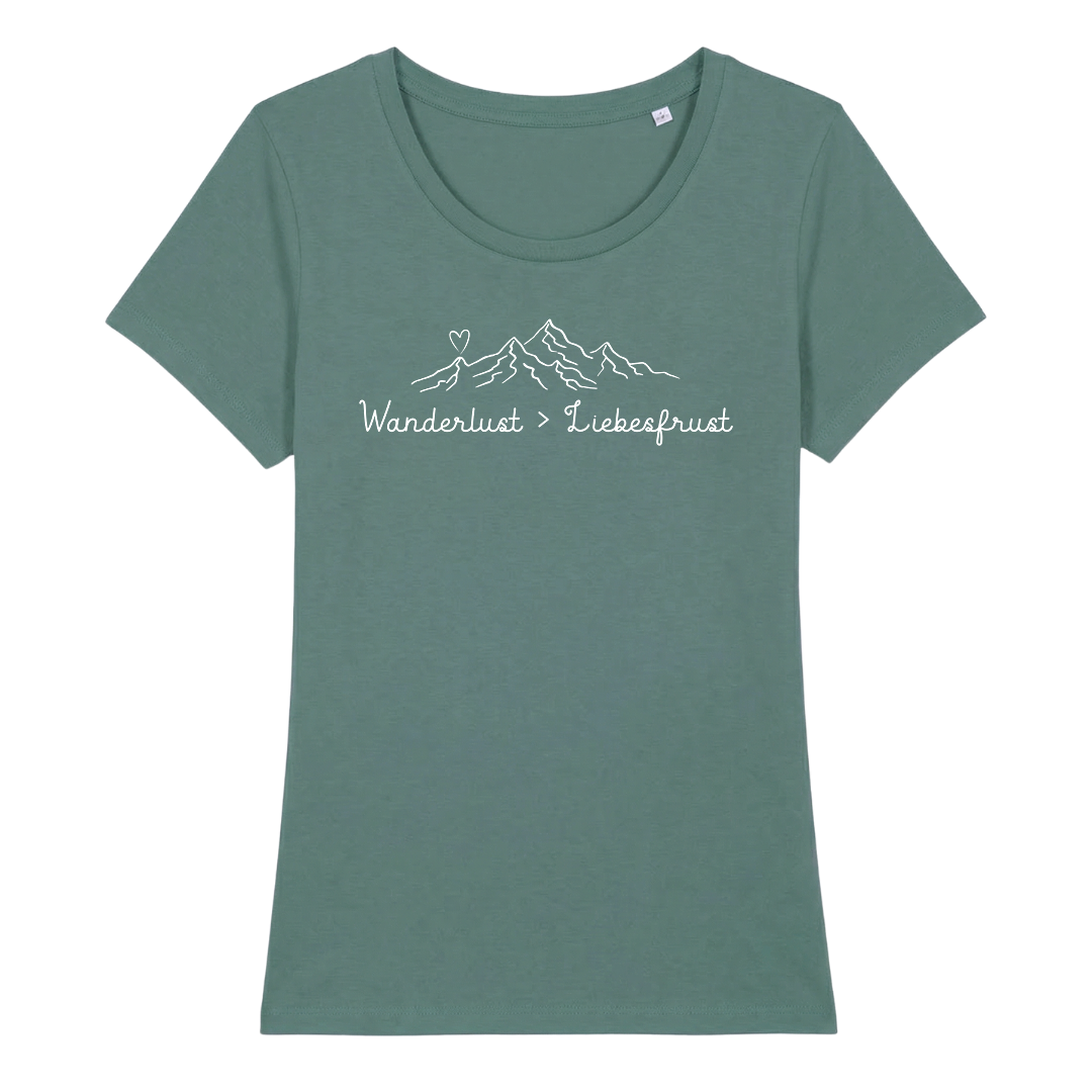 Wanderlust Frauen Shirt mit Wander-Motiv, Detailansicht