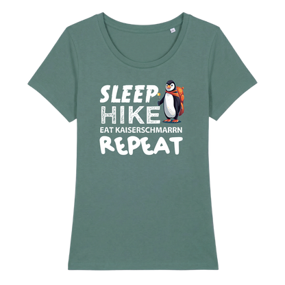 Routine Frauen Shirt mit Berg-Spruch, Detailansicht
