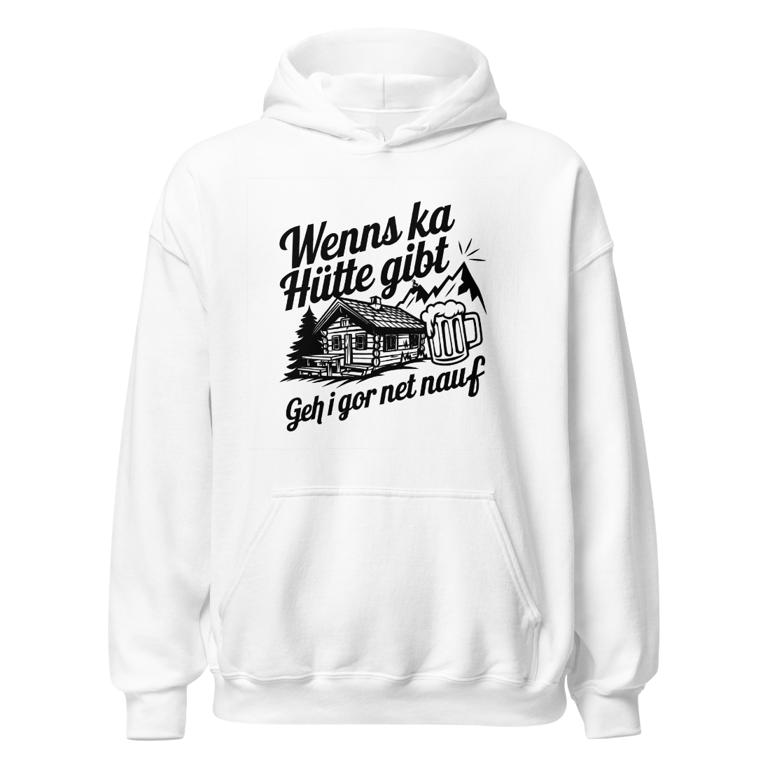 Ka Hütte Hoodie mit bayrischem Spruch, Motivdetail