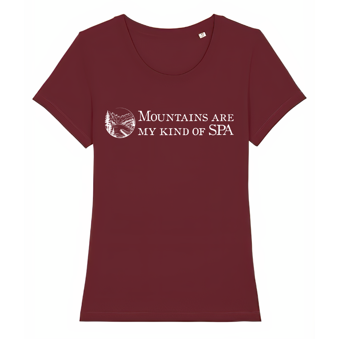 SPA Frauen Shirt mit Berg-Spruch, Print Nahaufnahme
