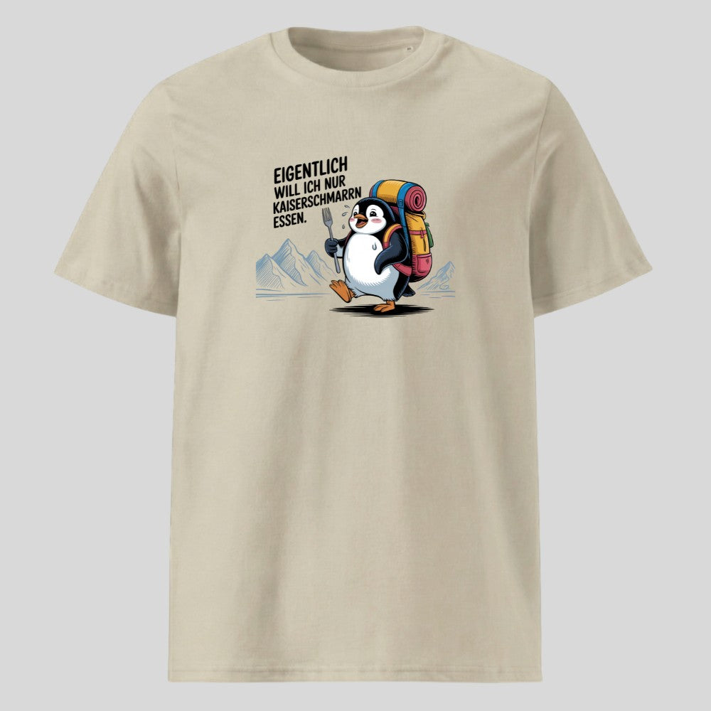 Kaiserschmarrn Pinguin Unisex T-Shirt in Beige, Kraxelgaudi