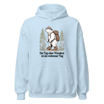 Ein Tag ohne Wandern Hoodie Unisex mit Spruch, Print Nahaufnahme