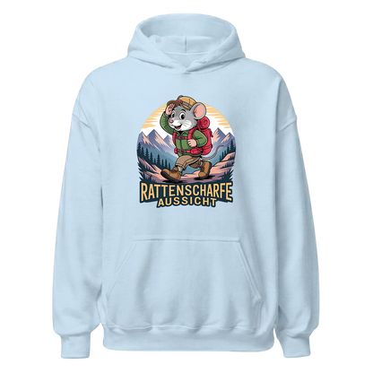 Rattenscharfe Aussicht Hoodie Unisex mit Berg-Motiv, Print Nahaufnahme