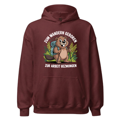 Zum Wandern geboren Hoodie Unisex mit Wander-Spruch, Detailansicht