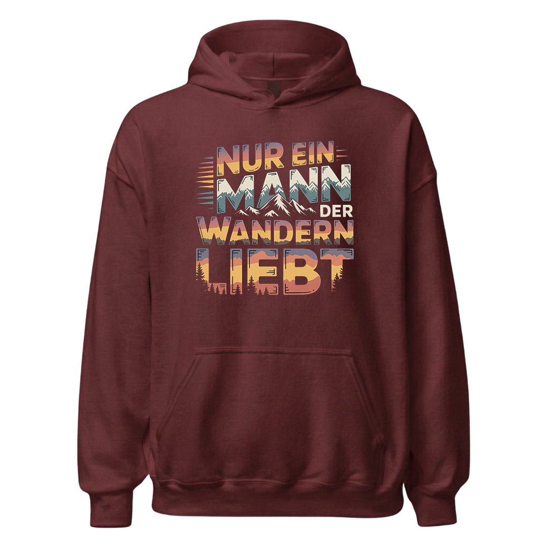 Nur ein Mann der Wandern liebt Hoodie Unisex mit Spruch, Detailansicht
