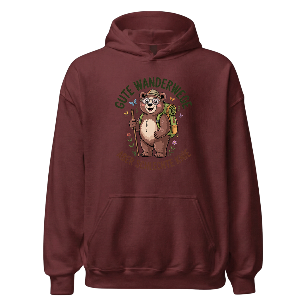 Gute Wanderwege aber schlechte Knie Hoodie Unisex mit Spruch, Detailansicht
