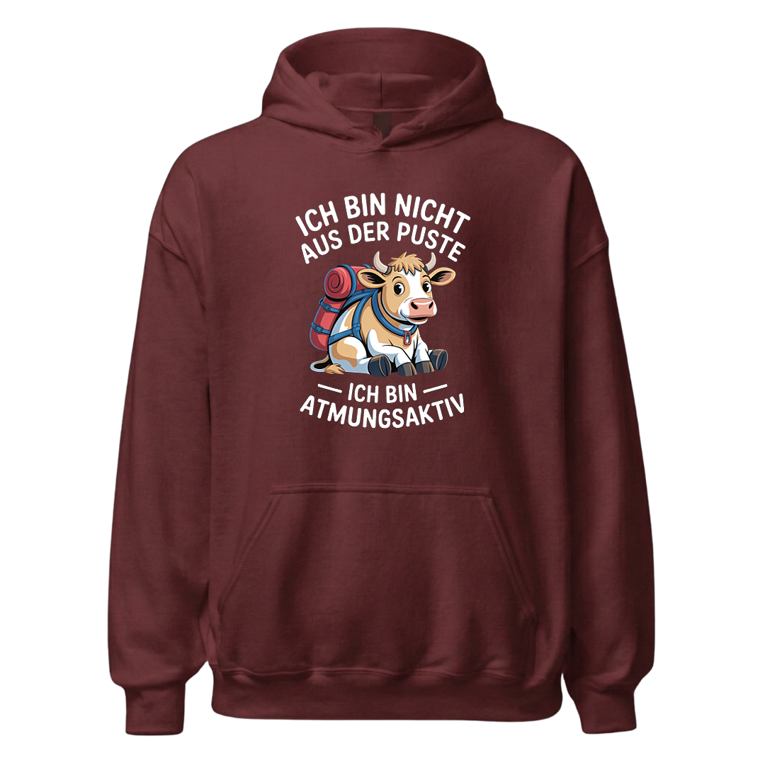 Nicht aus der Puste Hoodie Unisex mit Wander-Spruch, Detailansicht