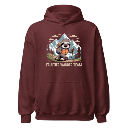 Faultier Wander-Team Hoodie Unisex mit Faultier-Motiv, Detailansicht