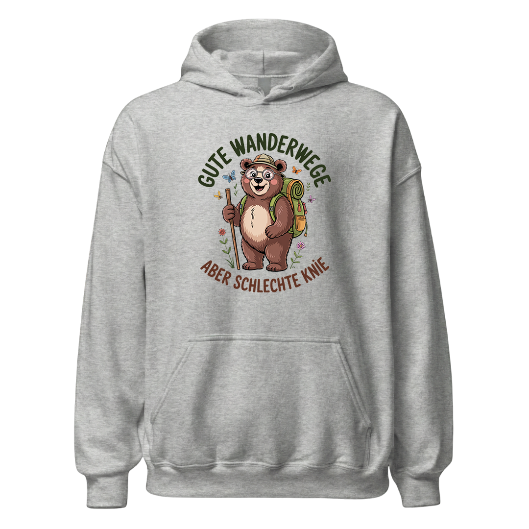 Gute Wanderwege aber schlechte Knie Hoodie Unisex mit Spruch, Rückansicht