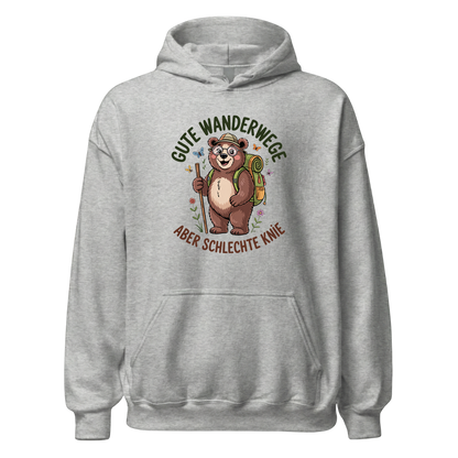 Gute Wanderwege aber schlechte Knie Hoodie Unisex mit Spruch, Rückansicht