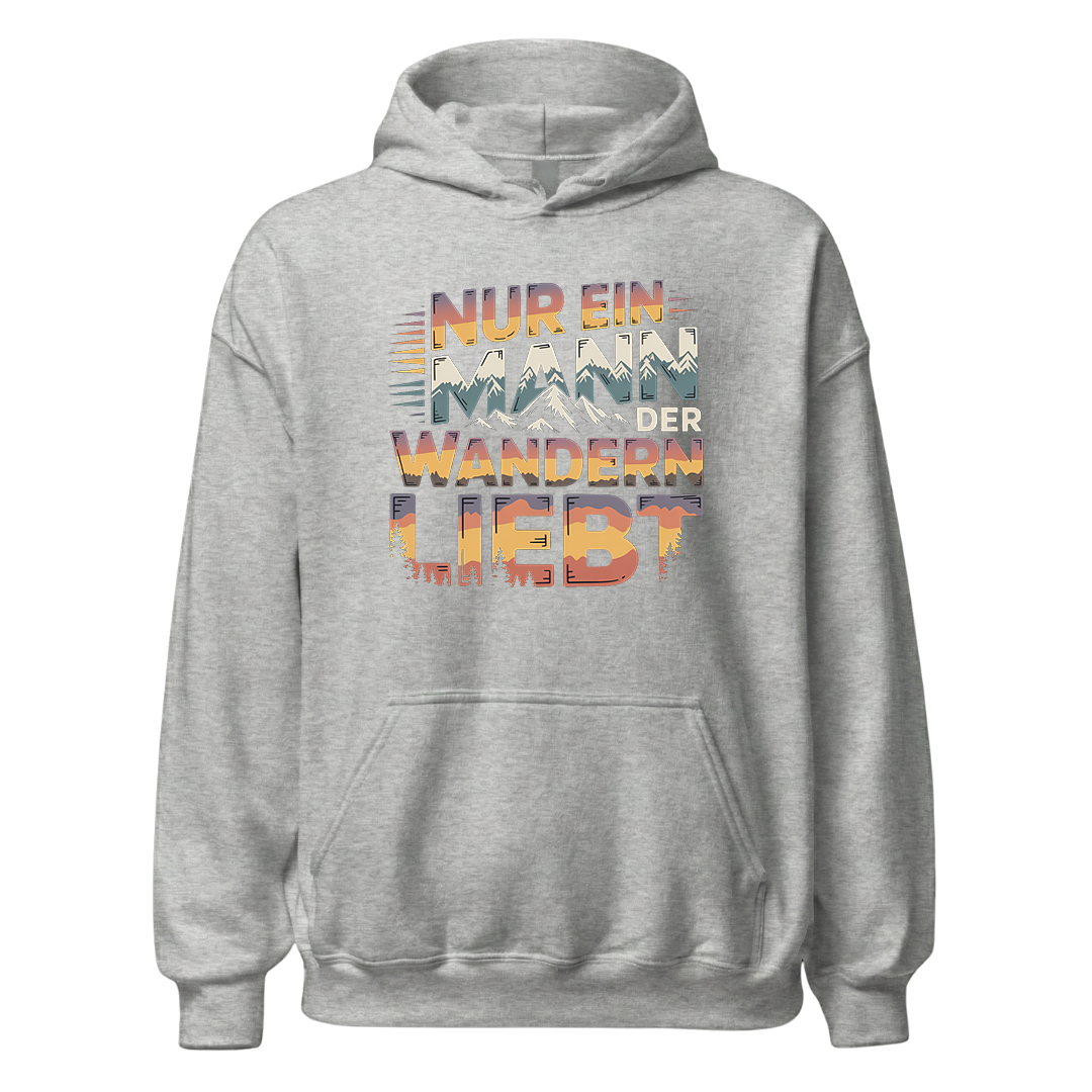 Nur ein Mann der Wandern liebt Hoodie Unisex mit Spruch, Rückansicht