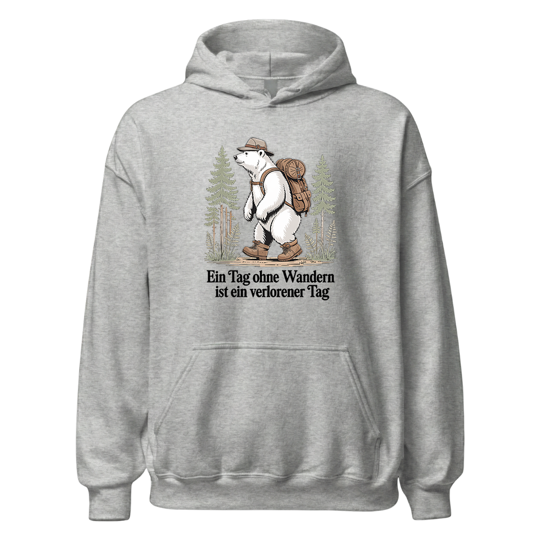 Ein Tag ohne Wandern Hoodie Unisex mit Spruch, Rückansicht