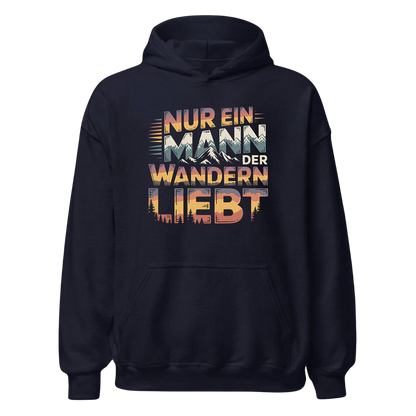Nur ein Mann der Wandern liebt Hoodie Unisex mit Spruch, Designdetail