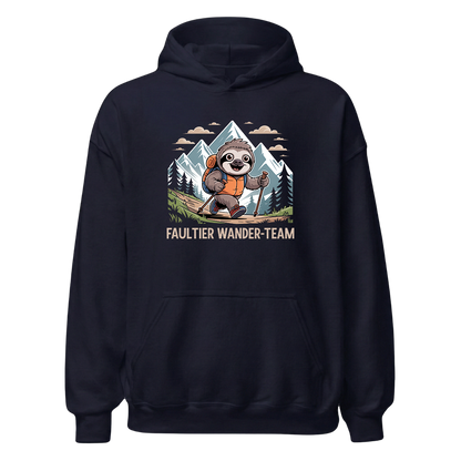 Faultier Wander-Team Hoodie Unisex mit Faultier-Motiv, Designdetail