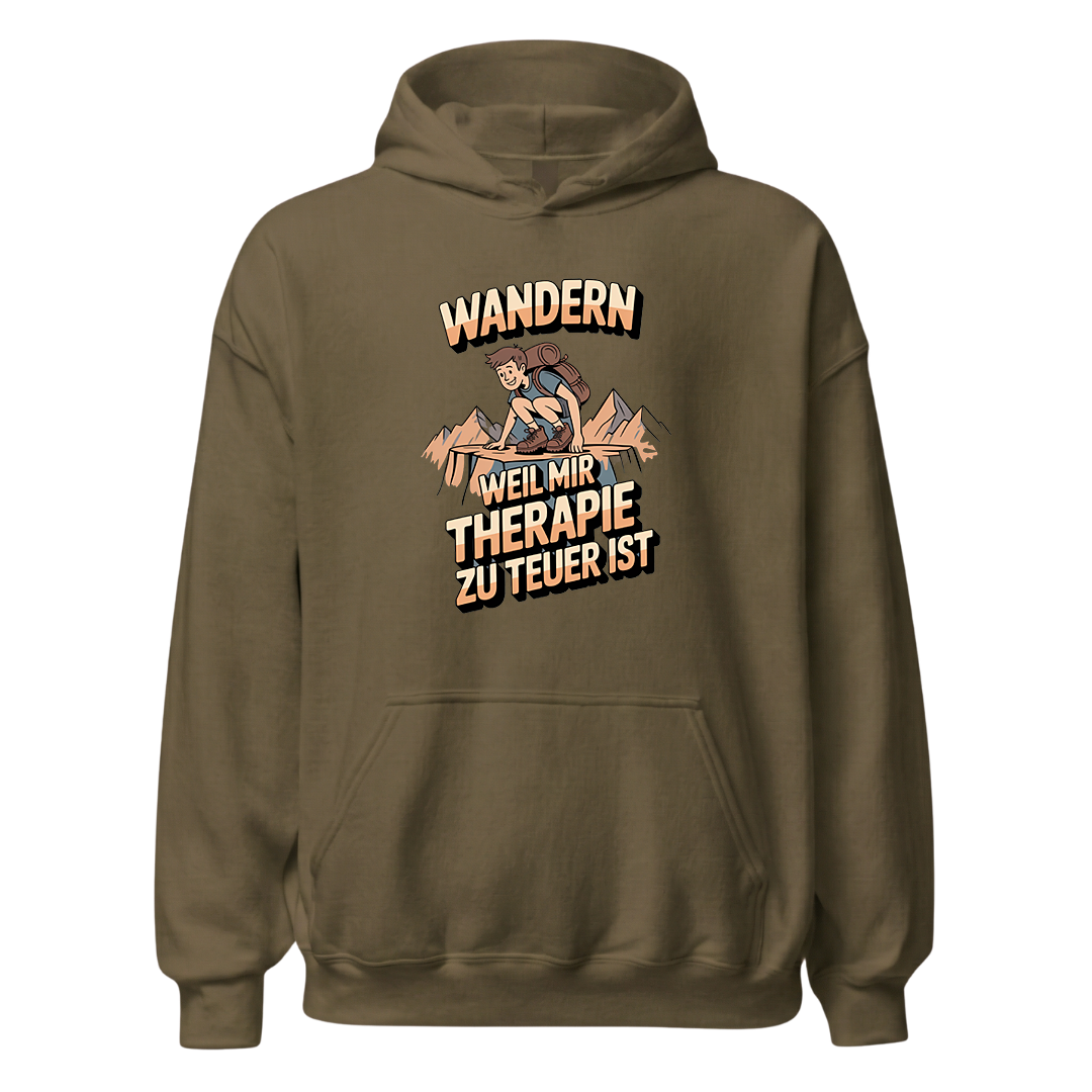 Wandern weil Therapie zu teuer ist Hoodie Unisex mit Spruch, weitere Ansicht