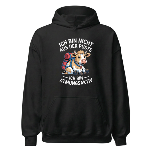 Nicht aus der Puste Hoodie Unisex mit Wander-Spruch, Frontansicht
