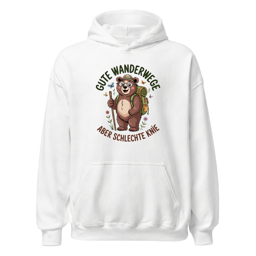 Gute Wanderwege aber schlechte Knie Hoodie Unisex mit Spruch, Motivdetail