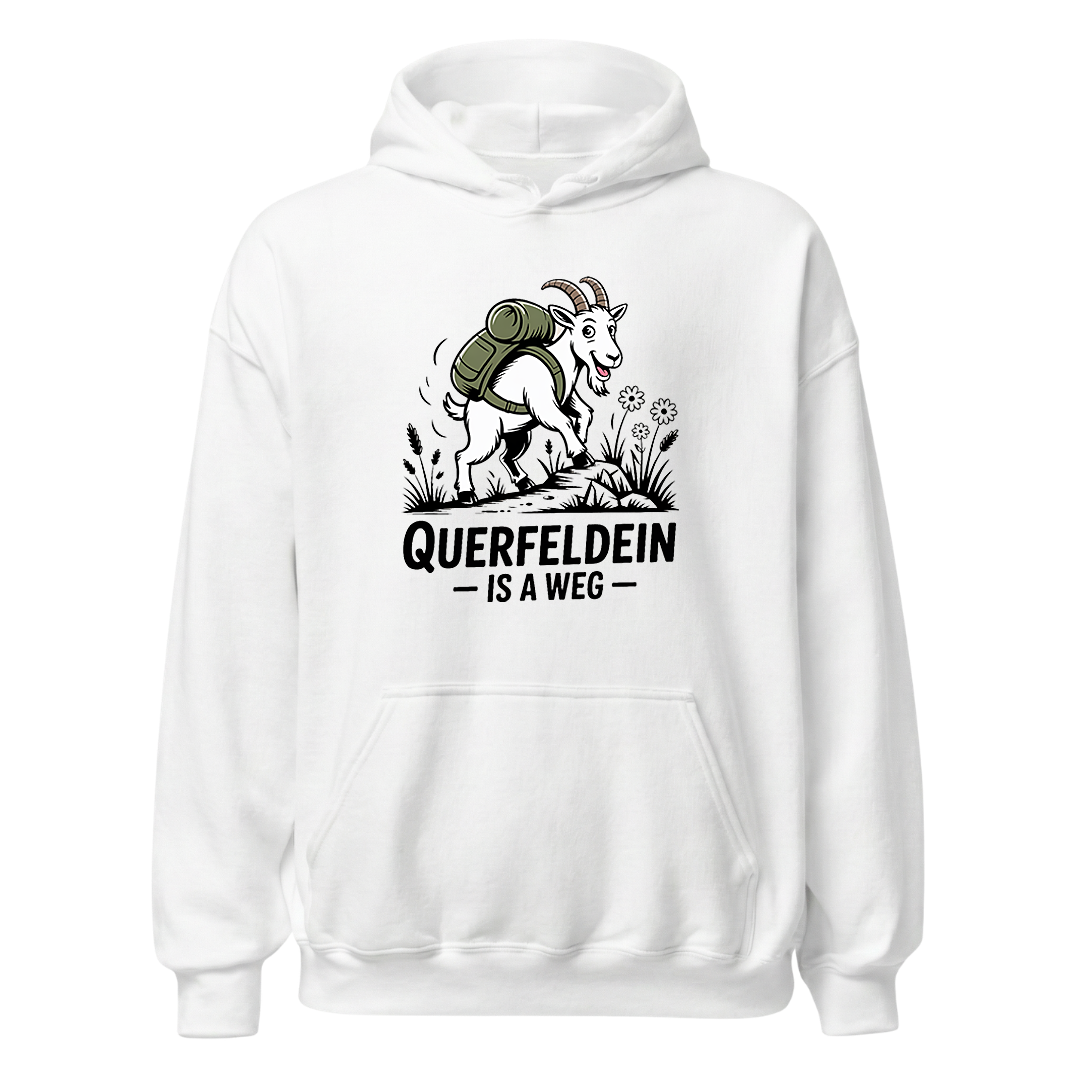 Querfeldein Bergziege Hoodie Unisex mit Ziegen-Motiv, Motivdetail