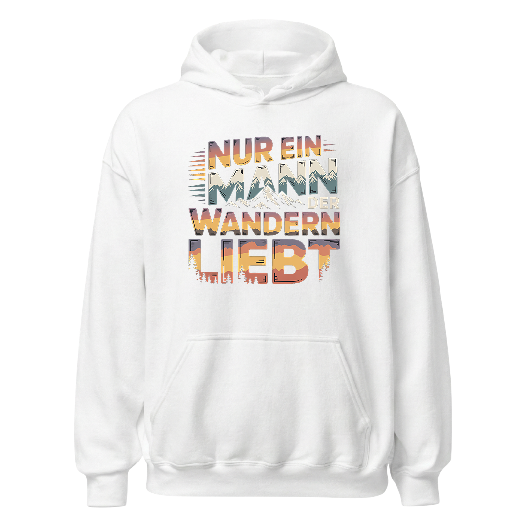 Nur ein Mann der Wandern liebt Hoodie Unisex mit Spruch, Motivdetail