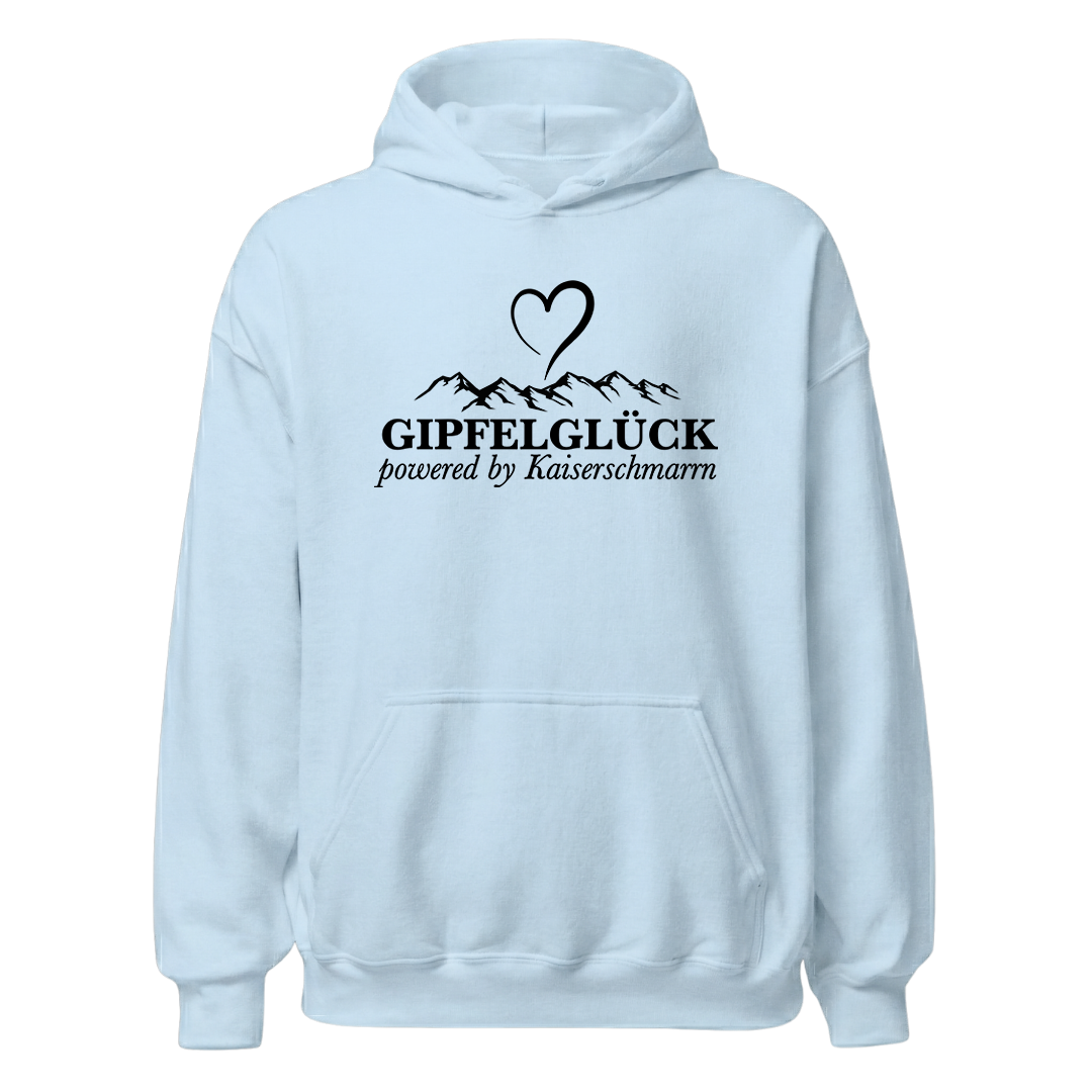Gipfelglück Hoodie mit Berg-Spruch, Print Nahaufnahme
