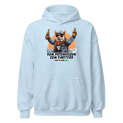 Pistenheld Hoodie mit Apres-Ski-Motiv, Print Nahaufnahme