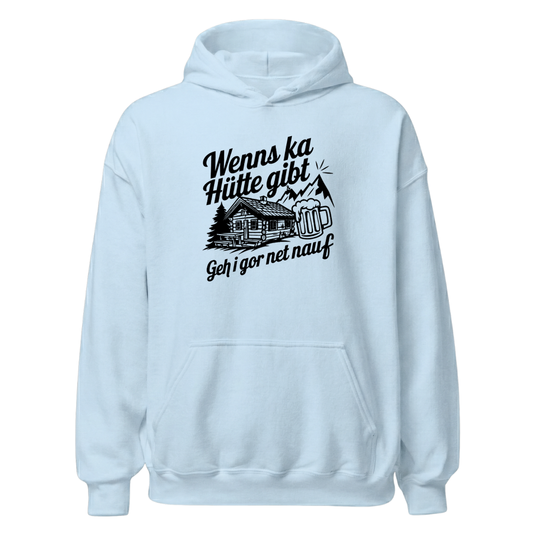 Ka Hütte Hoodie mit bayrischem Spruch, Print Nahaufnahme