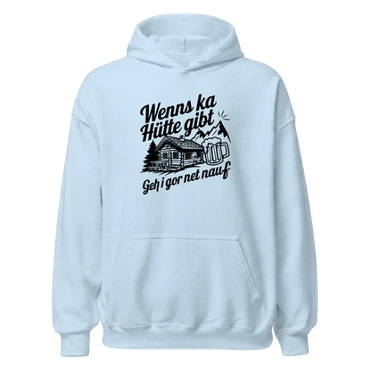 Ka Hütte Hoodie mit bayrischem Spruch, Print Nahaufnahme