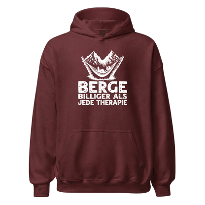 Bergtherapie Hoodie mit Berg-Spruch, Detailansicht