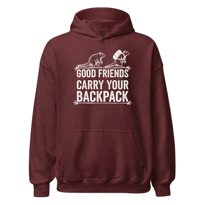 Gute Freunde Hoodie mit Berg-Spruch, Detailansicht