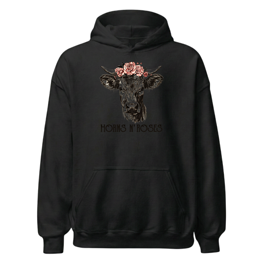 Horns N´Roses Hoodie mit Rock Motiv, Frontansicht
