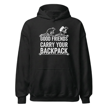 Gute Freunde Hoodie mit Berg-Spruch, Frontansicht