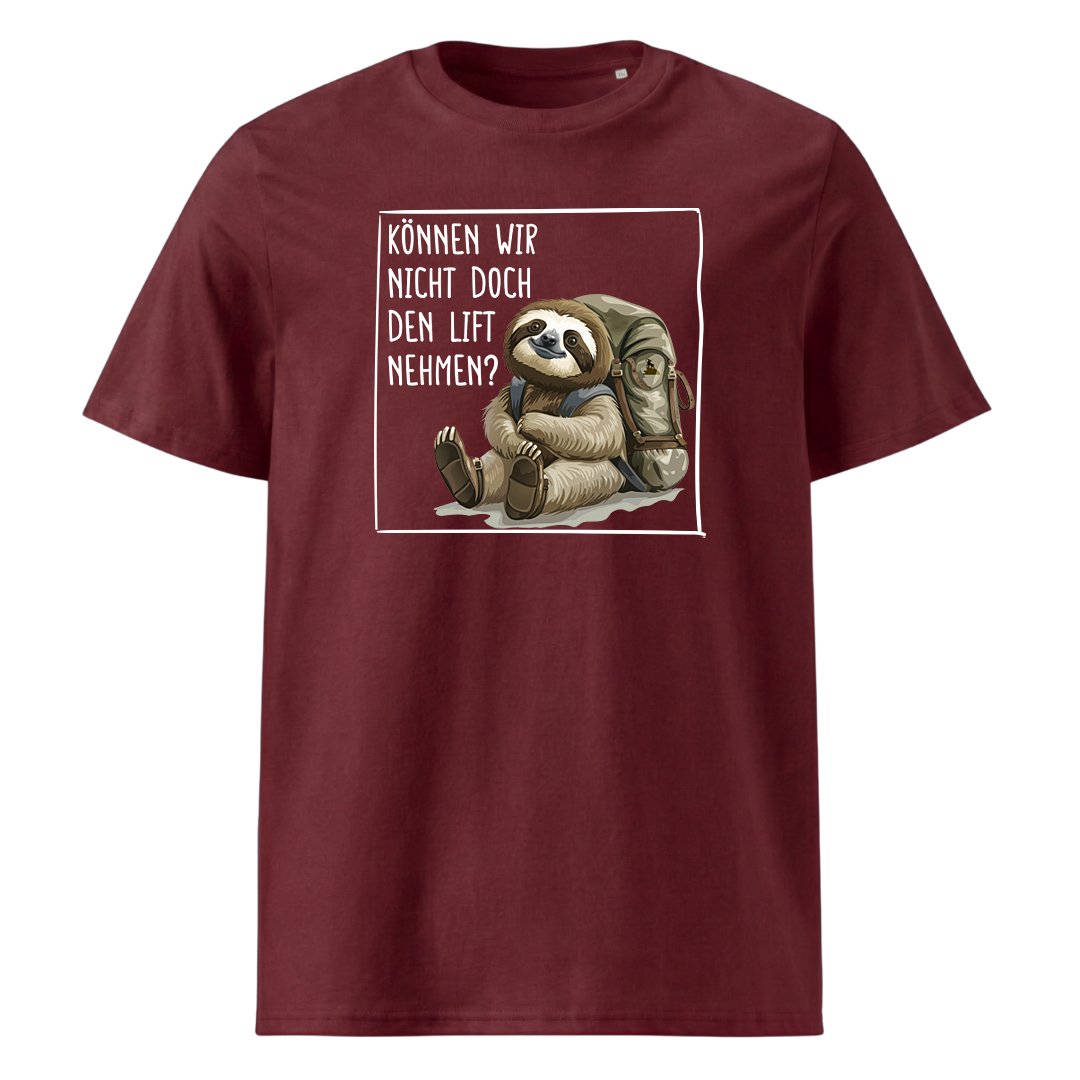 Lift T-Shirt Unisex mit Faultier-Motiv, Print Nahaufnahme