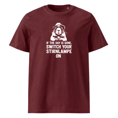 Stirnlampe T-Shirt mit Wander-Spruch, Print Nahaufnahme
