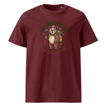 Gute Wanderwege aber schlechte Knie T-Shirt Unisex mit Spruch-Motiv, Print Nahaufnahme