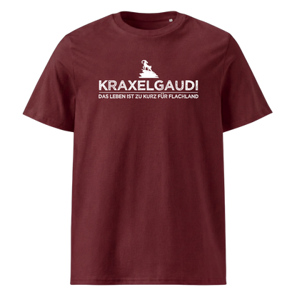 Kraxelgaudi T-Shirt Unisex mit Berg-Logo, Print Nahaufnahme
