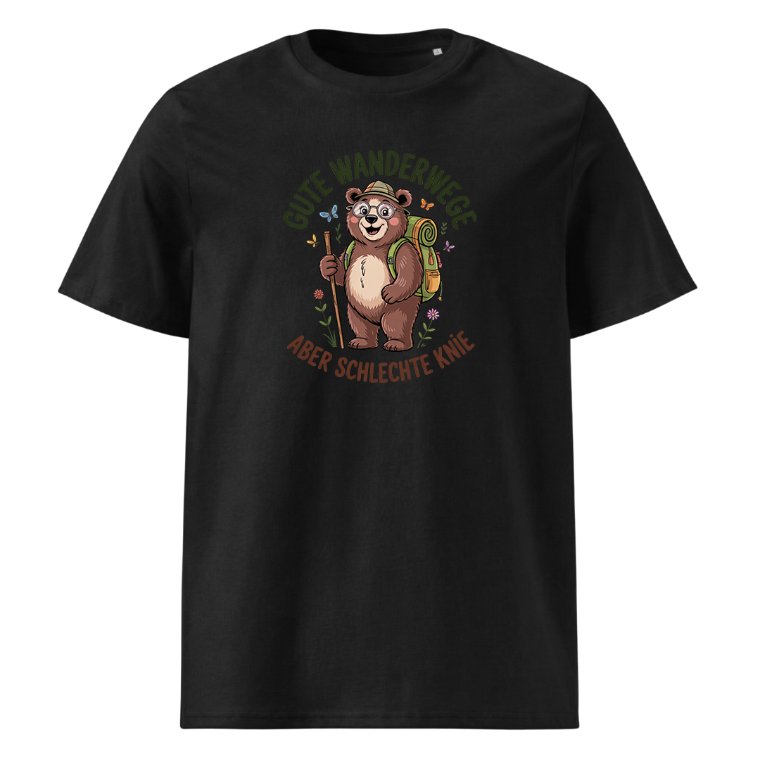 Gute Wanderwege aber schlechte Knie T-Shirt Unisex mit Spruch-Motiv, Frontansicht