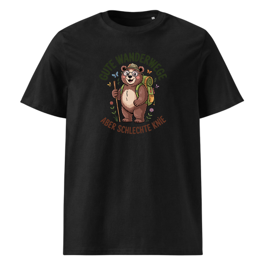 Gute Wanderwege aber schlechte Knie T-Shirt Unisex mit Spruch-Motiv, Frontansicht