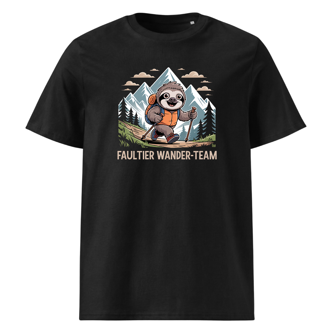 Faultier Wander-Team T-Shirt Unisex mit Faultier-Motiv, Frontansicht