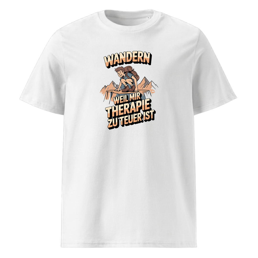 Wandern weil Therapie zu teuer ist T-Shirt Unisex mit Spruch, Motivdetail