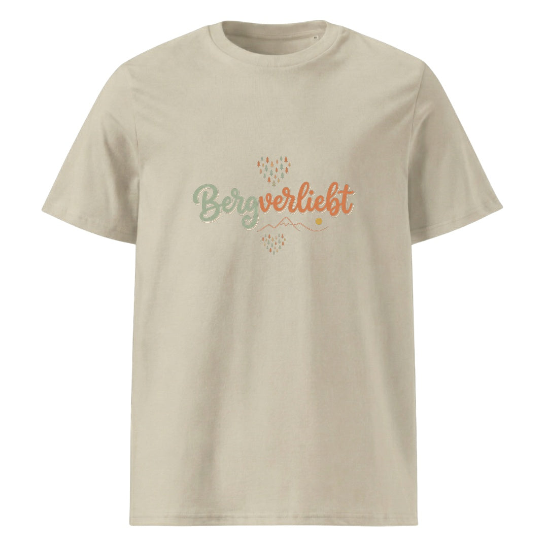 Bergverliebt Berg T-Shirt Unisex in Beige mit Spruch-Brustdruck