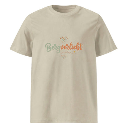 Bergverliebt Berg T-Shirt Unisex in Beige mit Spruch-Brustdruck
