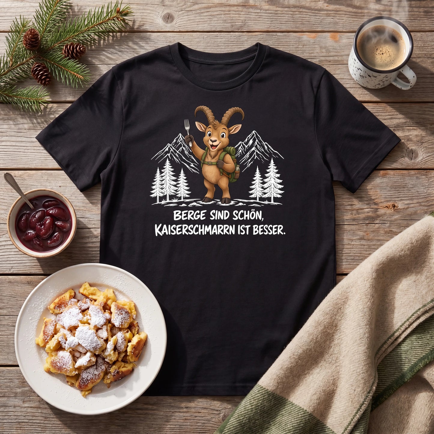 Kaiserschmarrn Steinbock T-Shirt Unisex Flatlay